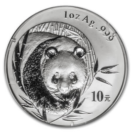 reverse side of the 2003 issue of the 1 oz BU China Silver Panda coins
