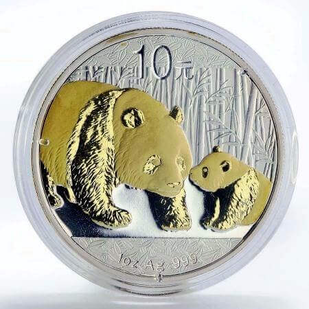 reverse side of the gilded 2011 issue of the 1 oz BU Chinese Silver Panda coin