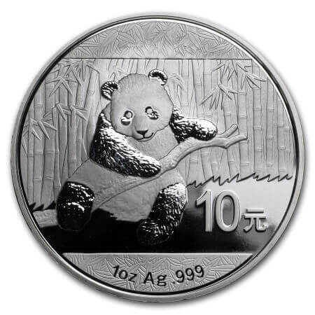 reverse side of the 2014 issue of the 1 oz BU coin of the Chinese Silver Panda coin series