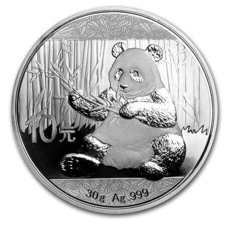 reverse side of the 2017 issue of the 30 gram BU Silver Pandas