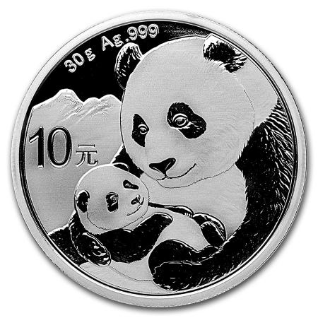 reverse side of the 2019 issue of the 30 gram BU Silver Panda coins