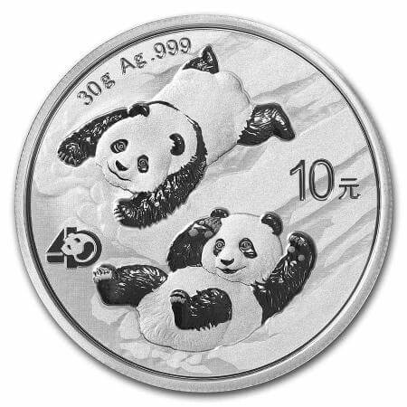reverse side of the 2022 issue of the 30 gram BU Silver Panda coins