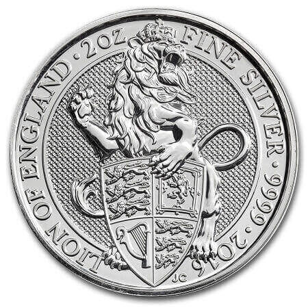 reverse side of the Lion of England issue of the brilliant uncirculated 2 oz Silver Queen's Beast coin