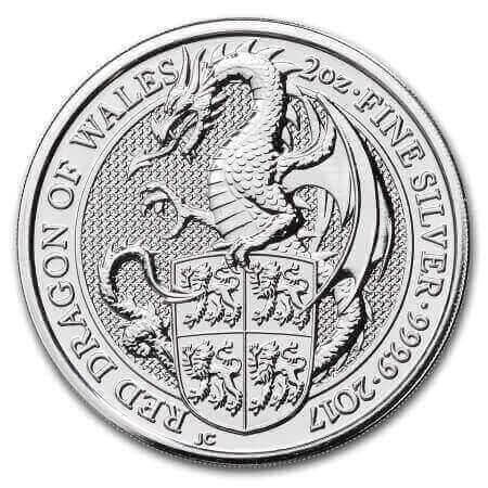 reverse side of the Red Dragon of Wales issue of the brilliant uncirculated 2 oz Queen's Beasts silver coin