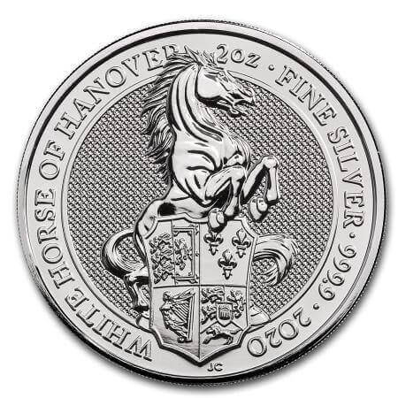 reverse side of the White Horse of Hanover issue of the brilliant uncirculated 2 oz silver coins of the Queen's Beasts series