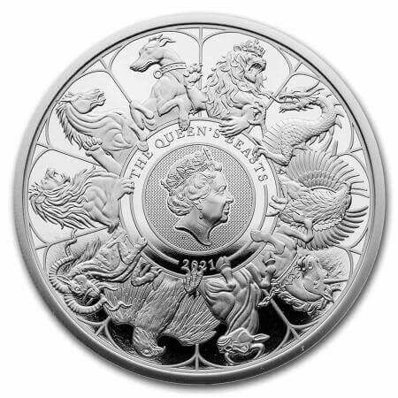reverse side of the Completer Coin issue of the proof 1 oz silver coins of the Queen's Beasts series